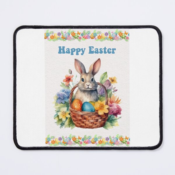 Item preview, Easter card with watercolor Cute Easter Bunny in easter basket with easter eggs and flowers designed and sold by Createya.