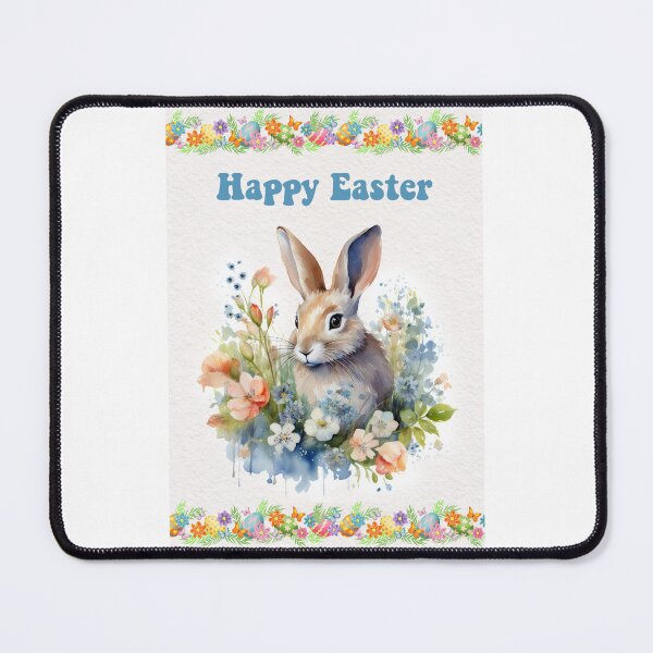 Item preview, Easter card with watercolor Cute Easter Bunny in easter basket with easter eggs and flowers designed and sold by Createya.