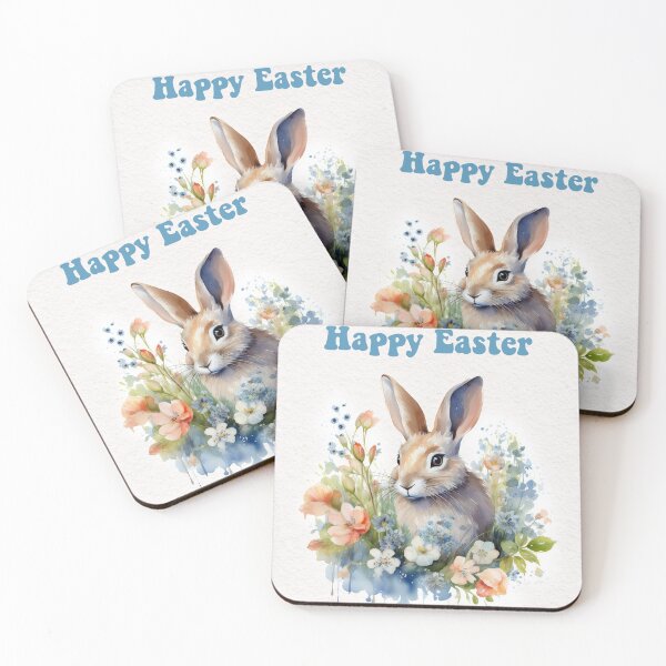 Item preview, Easter card with watercolor Cute Easter Bunny in easter basket with easter eggs and flowers designed and sold by Createya.