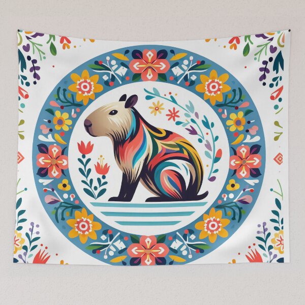 Item preview, Scandinavian Folk Art Capybara by heidiannemorris ©️  designed and sold by FOLK ART FUSION.