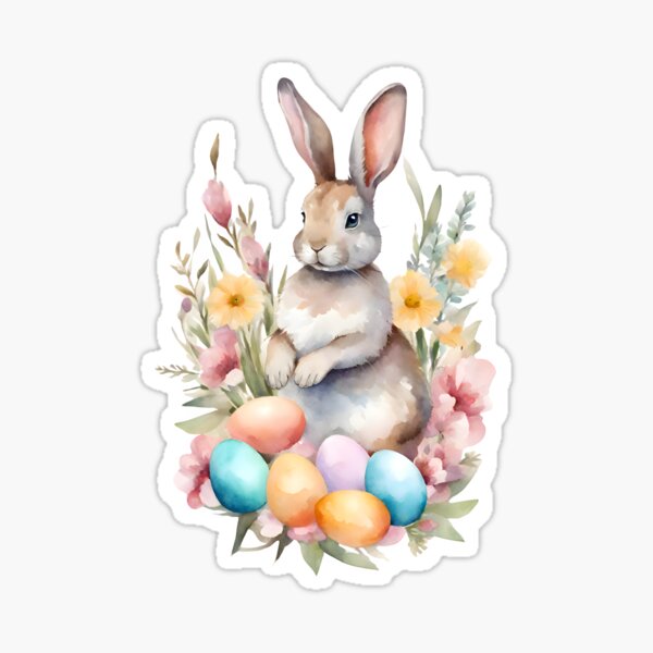 Item preview, Easter bunny among flowers and Easter eggs, watercolor style designed and sold by AnettPr.