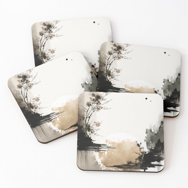 Item preview, Wabi-Sabi Japandi Ink Wash Landscape designed and sold by EcoArtLab.