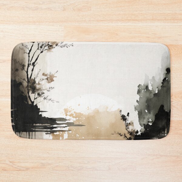 Item preview, Wabi-Sabi Japandi Ink Wash Landscape designed and sold by EcoArtLab.