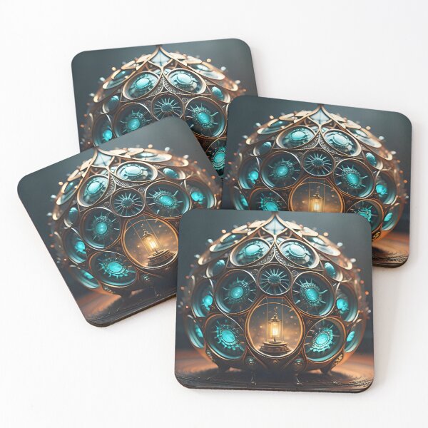 Item preview, Magical Illuminated Light Blue Fantasy Glass Orb with Golden Ornate Frame | AI Art designed and sold by marjessas-world.