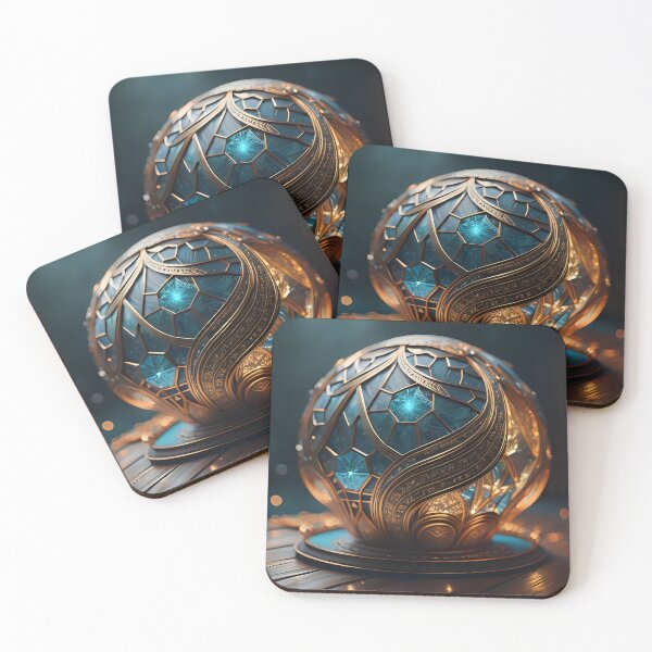 Item preview, Golden Ornament Glass Orb with Blue Shimmer | AI Art designed and sold by marjessas-world.