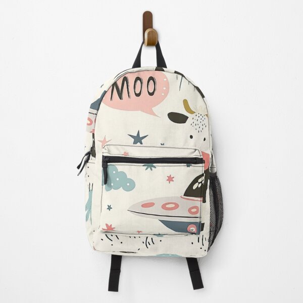 Item preview, Whimsical illustration of a cow kidnapped by a UFO with the word Moo in a speech bubble designed and sold by Jerhus.