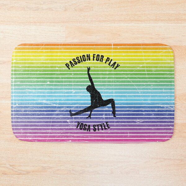 Item preview, Black silhouette of a woman in yoga pose against the background of rainbow stripes designed and sold by HarridanCreates.