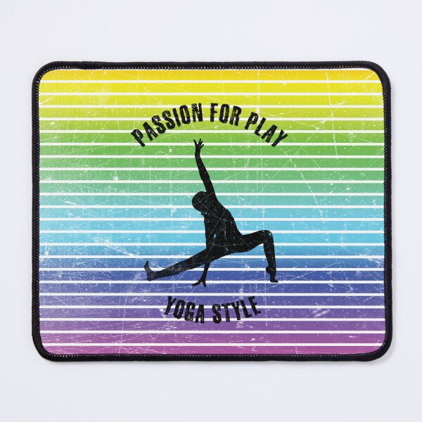 Item preview, Black silhouette of a woman in yoga pose against the background of rainbow stripes designed and sold by HarridanCreates.