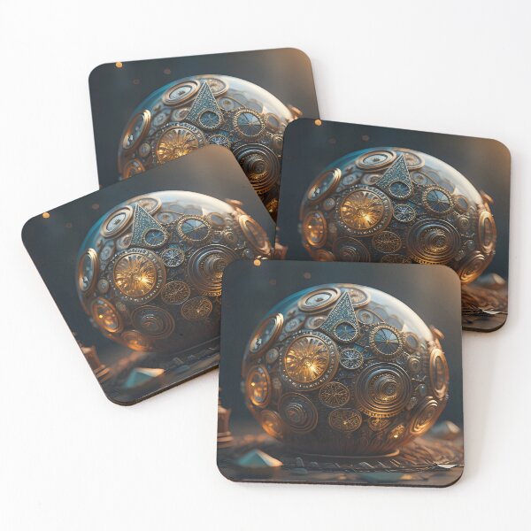 Item preview, Blue-Gold Glass Orb with Shimmering Ornaments | AI Art designed and sold by marjessas-world.