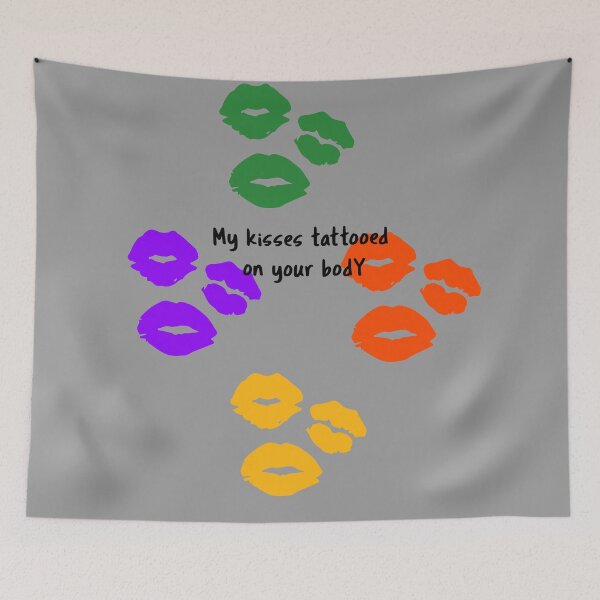 Item preview, My kisses tattooed on your body graphic illustration with colorful kisses designed and sold by SweetLimeShop.