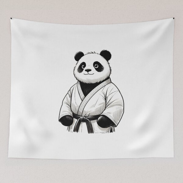 Item preview, Cute Panda GI Fighter Cartoon Black White designed and sold by Martial-Art-23.