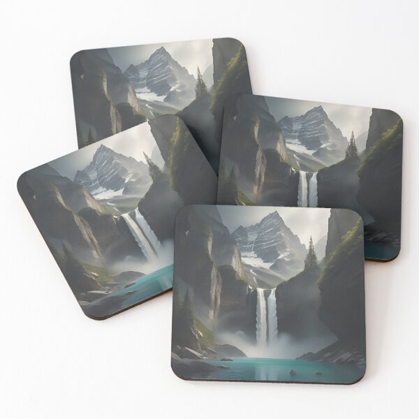 Item preview, Misty Mountain Landscape with Mountain Lake and Waterfall | AI Art designed and sold by marjessas-world.