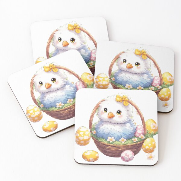 Item preview, White Easter chick in  basket with easter eggs designed and sold by Coolparrotgirl.
