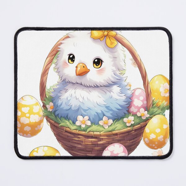 Item preview, White Easter chick in  basket with easter eggs designed and sold by Coolparrotgirl.