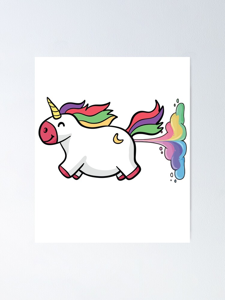 Funny Fat White Unicorn Farting Rainbow Poster By Mattw887 Redbubble