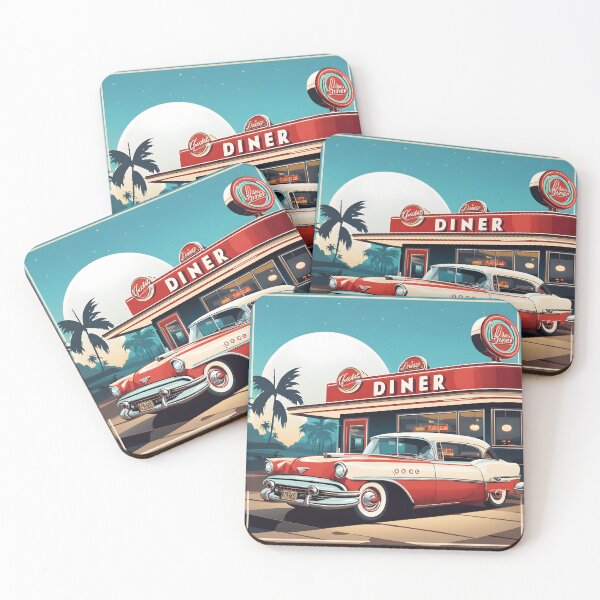 Item preview, Vintage Diner Delight: Retro Scene with Classic Cars designed and sold by Chroma Artis.