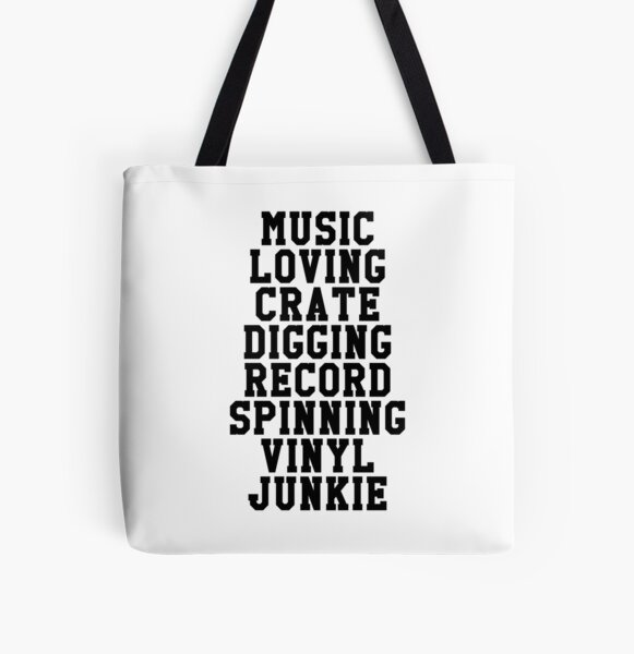 Vinyl Junkie Turntable Record Player 33 RPM Music Tote Bag