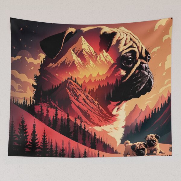 Item preview, Beautiful majestatic pug with mountains  designed and sold by Lunaawga.