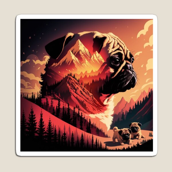 Item preview, Beautiful majestatic pug with mountains  designed and sold by Lunaawga.
