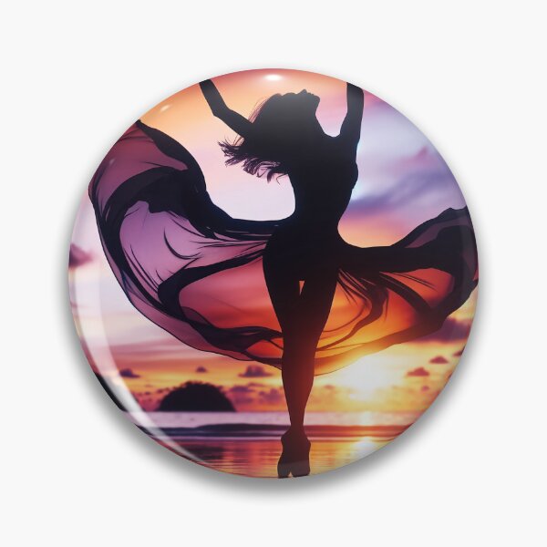Item preview, Woman dancing, captured in mid-twirl, her form expressing freedom and beauty, against a backdrop of a sunset on a beach designed and sold by AndreaMart.