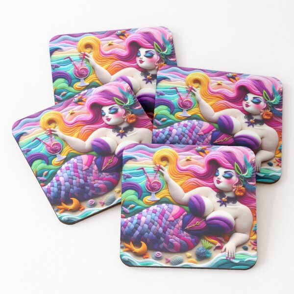 Item preview, Burlesque Mermaid Lounging on the Beach in Rainbow Hues designed and sold by FairytalePress.