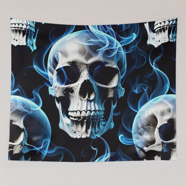 Item preview, Cool Blue Smoke Skull Art Pattern designed and sold by TheArtOfPat.