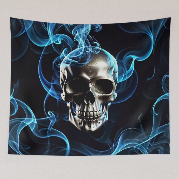 Item preview, Cool Blue Smoke Skull Art Pattern designed and sold by TheArtOfPat.