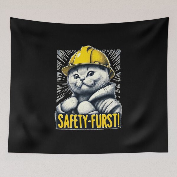 Item preview, cat with hard hat safety furst funny gift  designed and sold by CreateRabbits.