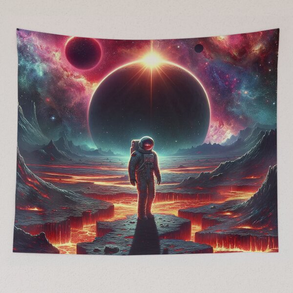 Item preview, Galactic Voyager: Astronaut Amidst Molten Planets and Cosmic Nebulae designed and sold by WickedAI.
