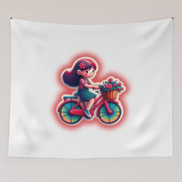 Item preview, cute girls with red bike and basket flowers designed and sold by KAYDEE01212 ✨.