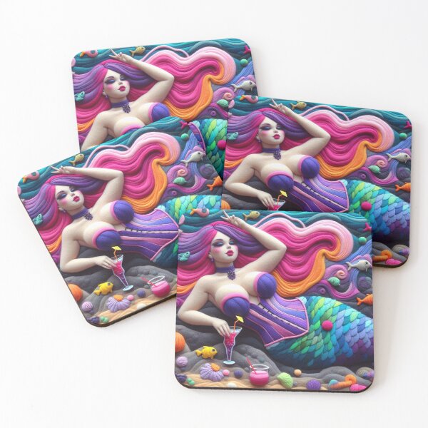 Item preview, Burlesque Mermaid Lounging and Drinking on the Beach designed and sold by FairytalePress.