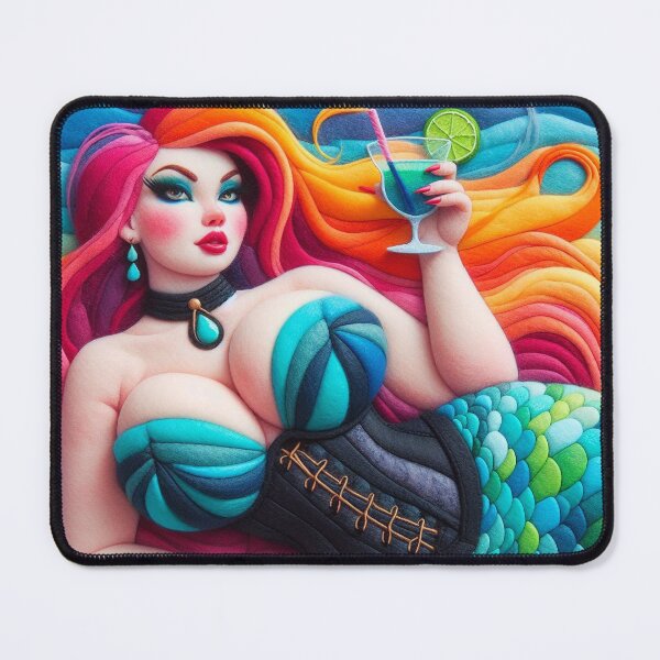 Item preview, Turquoise Burlesque Mermaid Lounging on the Beach with a Drink designed and sold by FairytalePress.