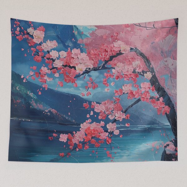 Item preview, Sakura Splendor: Traditional Canvas Art of Japanese Cherry Blossoms, Showcasing a Serene Landscape designed and sold by Mullet Monkey.