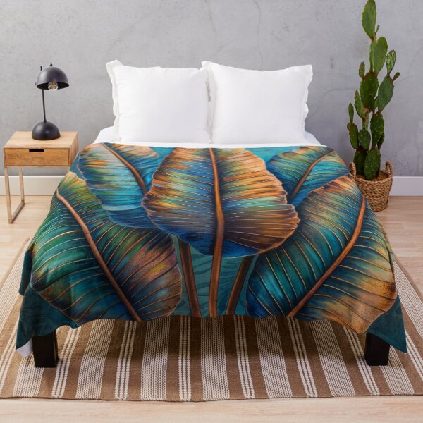 Item preview, Blue and Orange Tropical Leaves Painting. designed and sold by MargaretWiktor.
