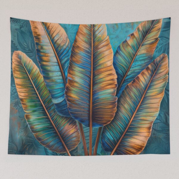 Item preview,  Blue and Orange Tropical Leaves Painting.  designed and sold by MargaretWiktor.
