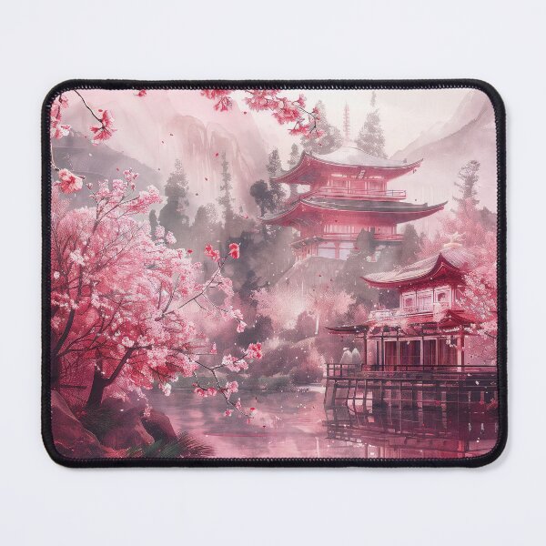 Item preview, Serene Sakura: Traditional Canvas Artwork of Japanese Cherry Blossoms, Capturing the Tranquility of Nature, Landscape, and Iconic Shintoo Temple designed and sold by Mullet Monkey.
