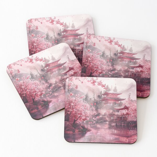 Item preview, Serene Sakura: Traditional Canvas Artwork of Japanese Cherry Blossoms, Capturing the Tranquility of Nature, Landscape, and Iconic Shintoo Temple designed and sold by Mullet Monkey.