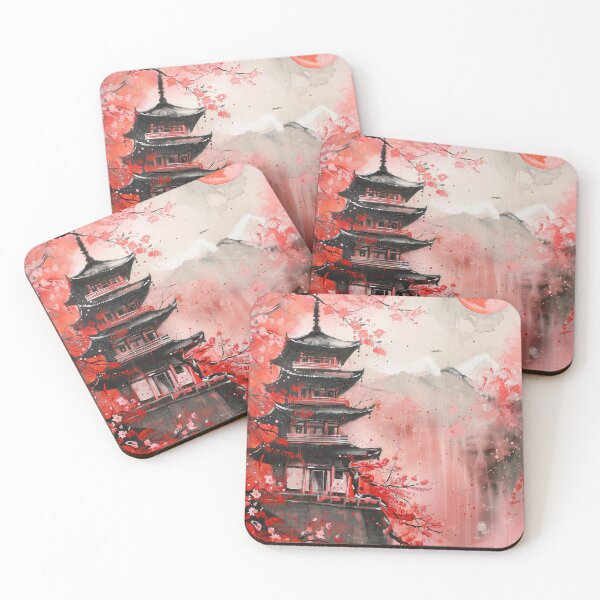 Item preview, Traditional Painting Showcasing Japan's Sakura Trees, Harmonizing Nature's Beauty with Landscape and Iconic Shintoo Temple designed and sold by Mullet Monkey.
