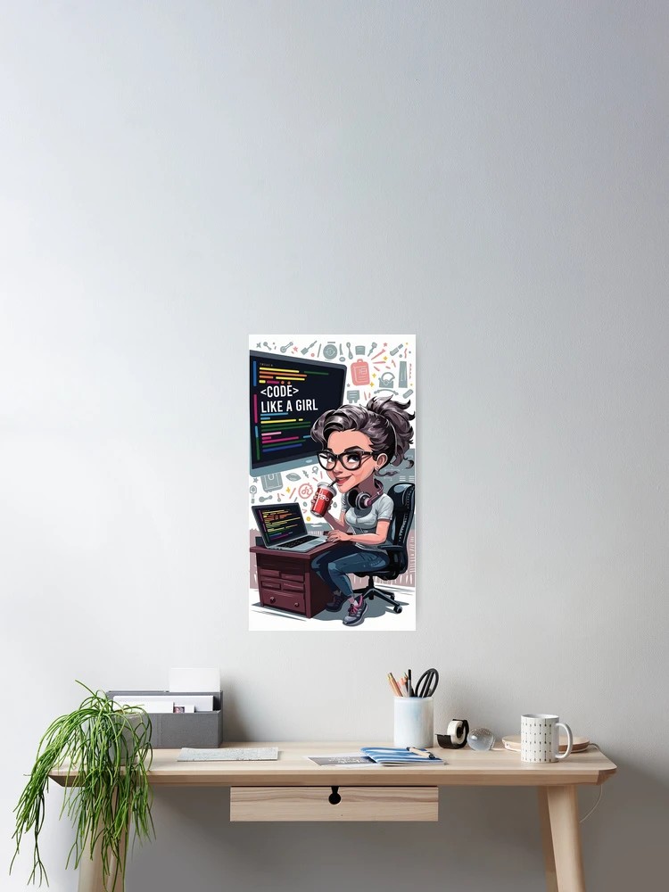 Thumbnail 2 of 3, Poster, Code like a Girl designed and sold by softwaretesting.