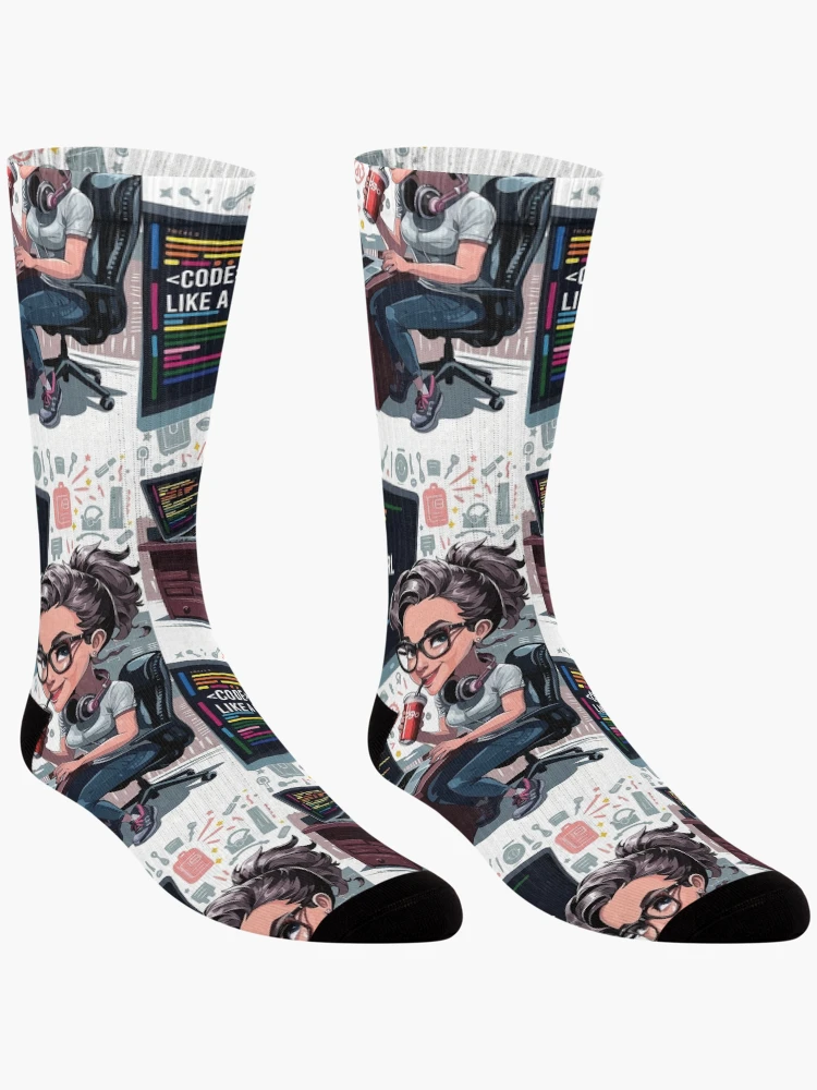 Thumbnail 3 of 5, Socks, Code like a Girl designed and sold by softwaretesting.