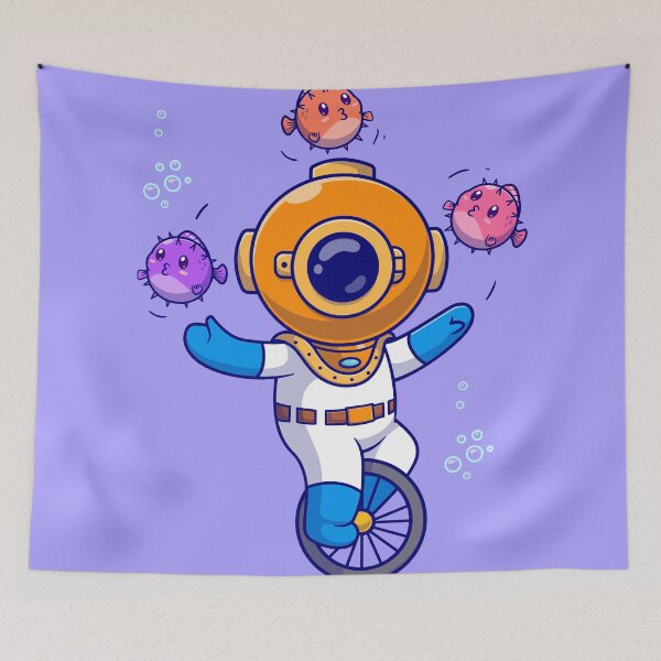 Item preview, Aquatic Circus Fun: Cute Diver Cartoon Vector Icon designed and sold by hjian8219.