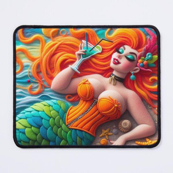 Item preview, Redheaded Burlesque Mermaid with Cocktail on the Beach designed and sold by FairytalePress.