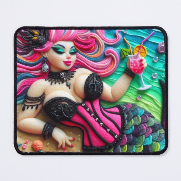 Item preview, Pink Burlesque Mermaid with Mai Tai Drink on Beach designed and sold by FairytalePress.