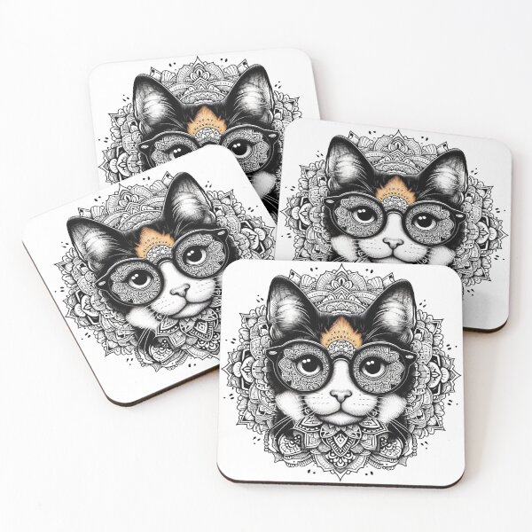 Item preview, cat mandala with black and white geometric patterns designed and sold by Anime9122.