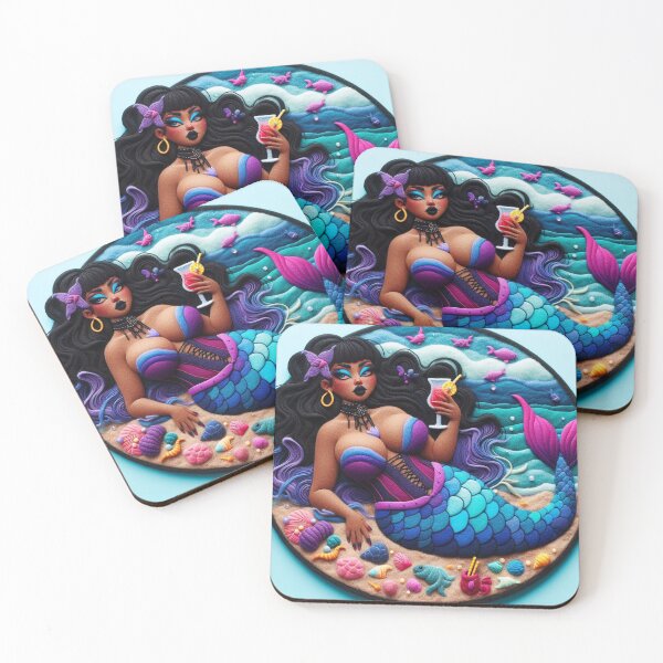 Item preview, Beautiful Dark Burlesque Mermaid on the Shore with a Drink designed and sold by FairytalePress.