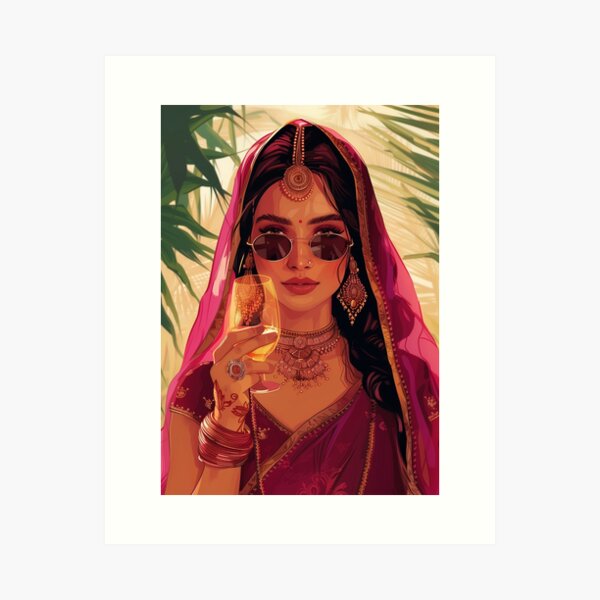 Aperçu de l'œuvre Femme indienne moderne buvant de l’art créée et vendue par Rockwpapart.