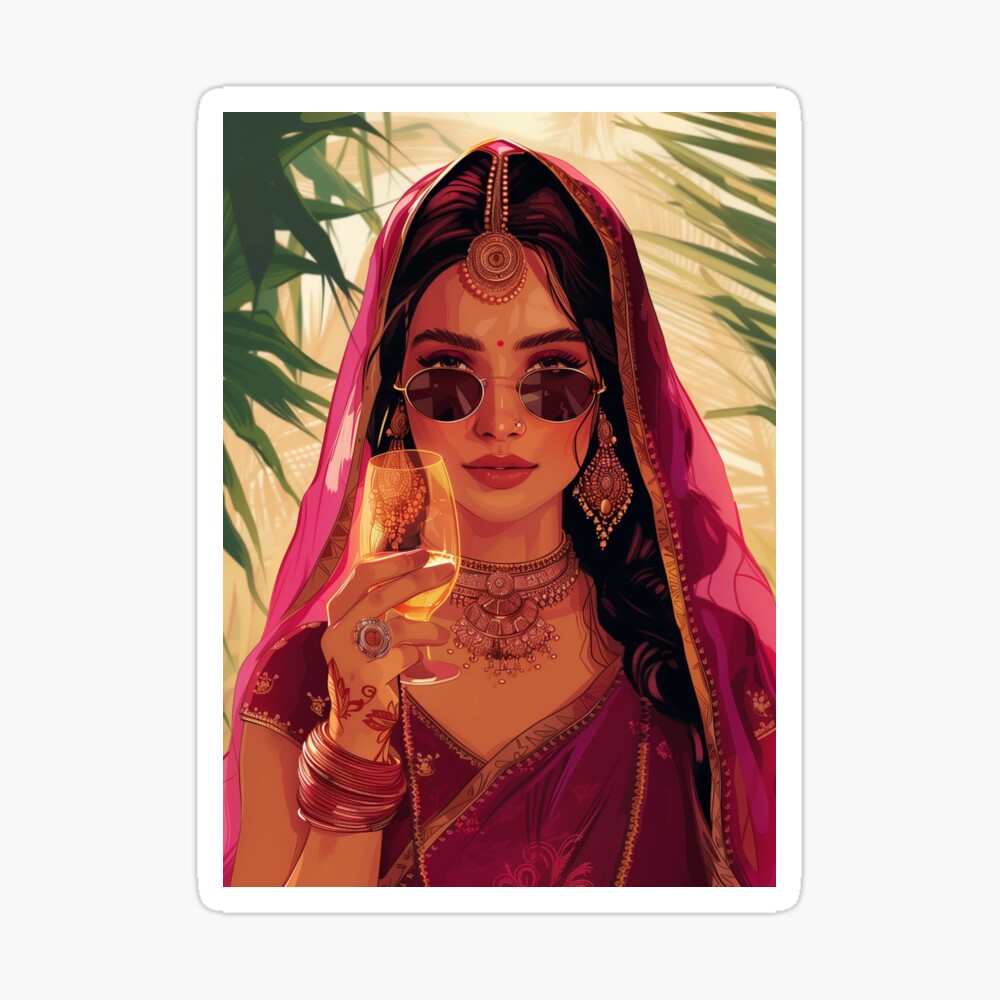 Modern Indian Woman Drinking Art