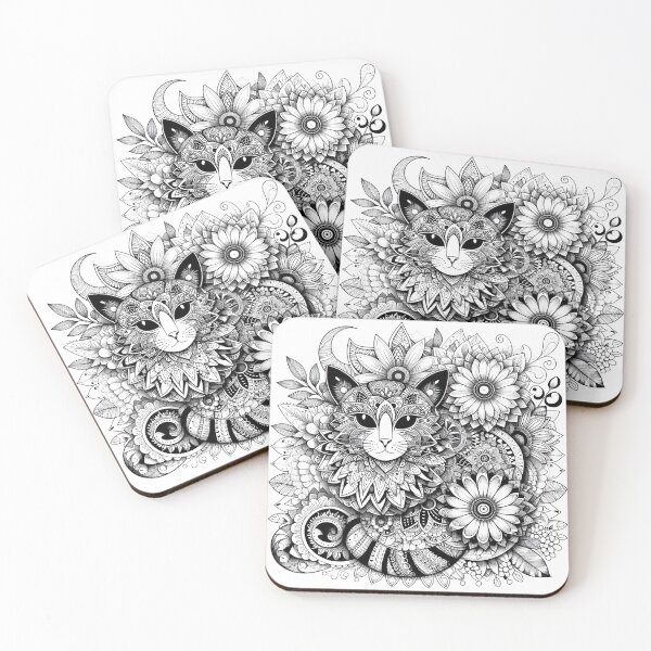 Item preview, cat mandala with black and white geometric patterns designed and sold by Anime9122.