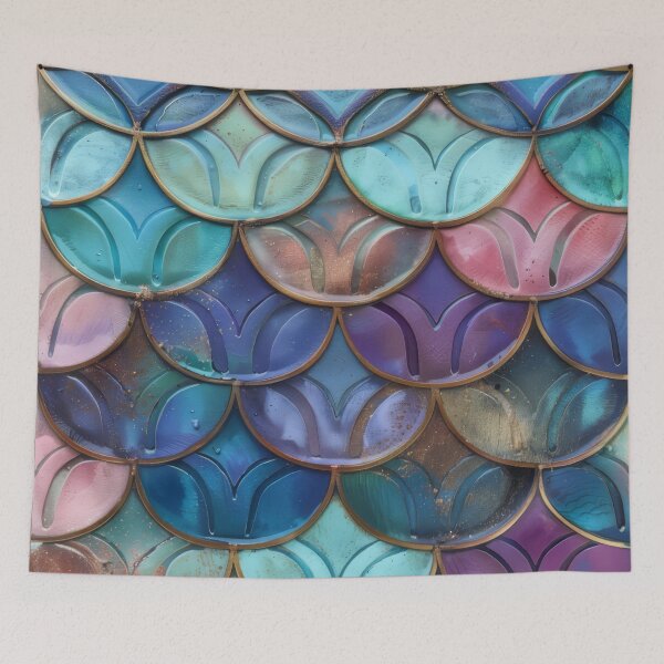 Item preview, Metal look scalloped print pattern in green, pink & purple designed and sold by PrettyPinkSkies.