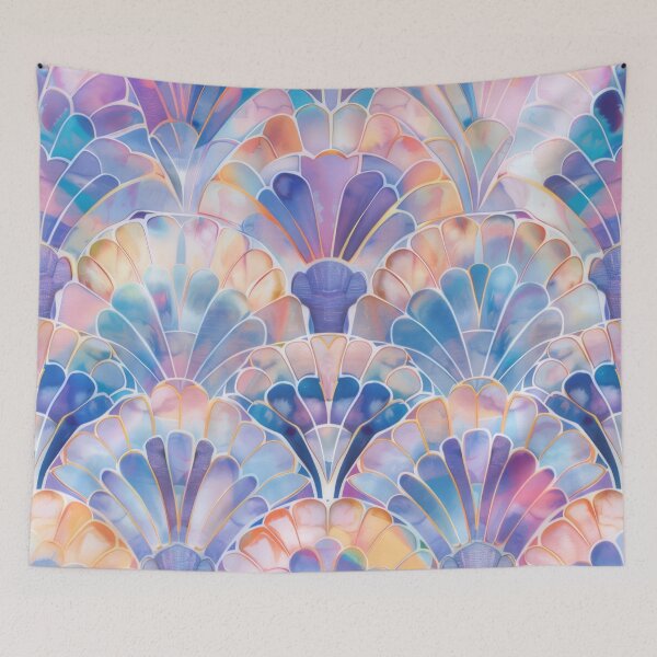 Item preview, Beautiful watercolour pastels repeating fan style pattern designed and sold by PrettyPinkSkies.